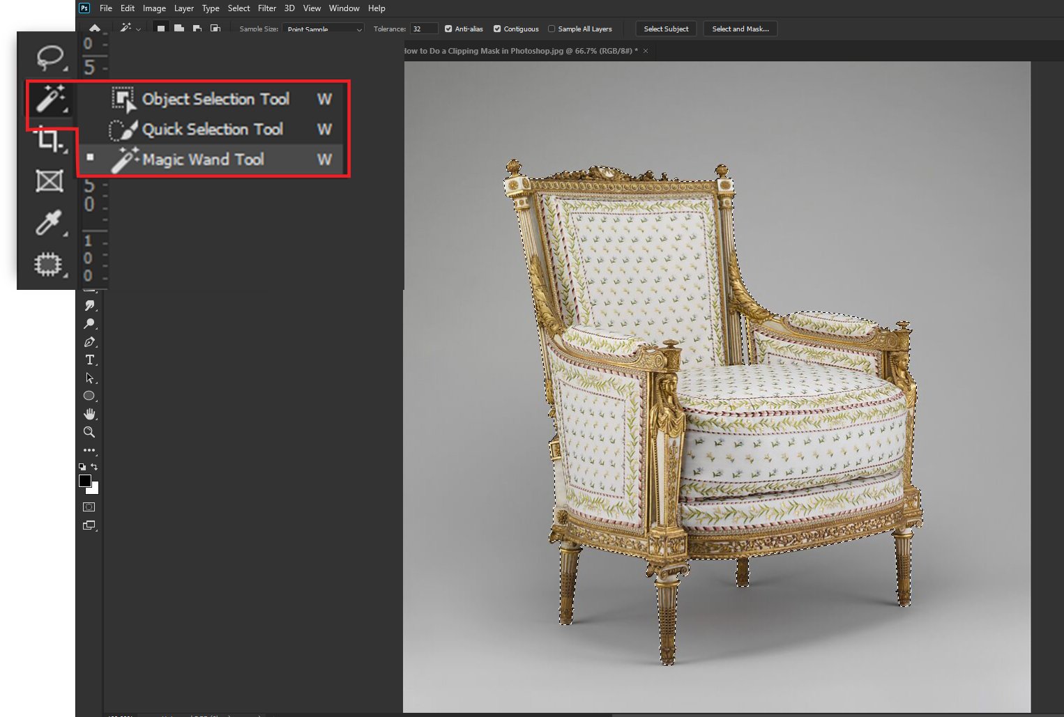 Create Clipping Mask - quick selection tool