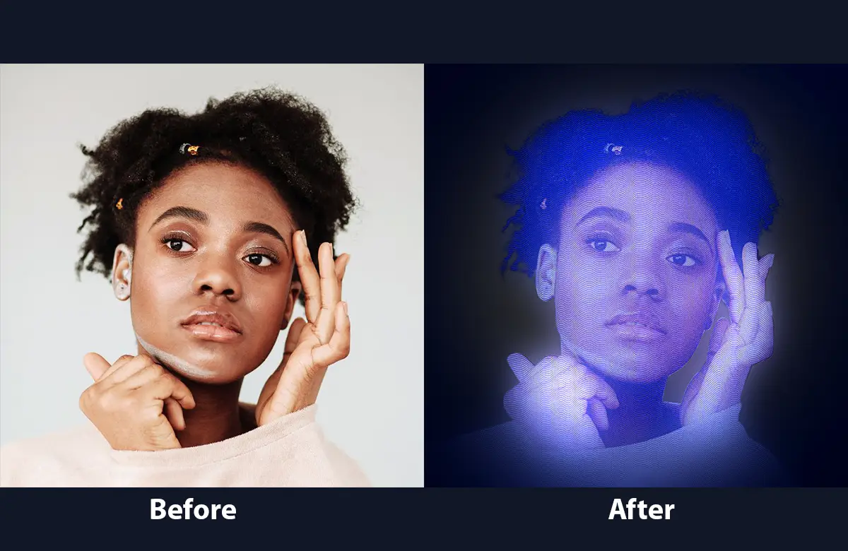 Draw Hologram Effect in Photoshop Before After